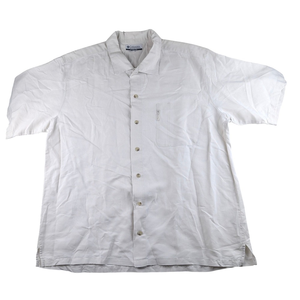 Columbia Mens Short Sleeve Button Down Shirt Beige Ramie Cotton Blend XXL
